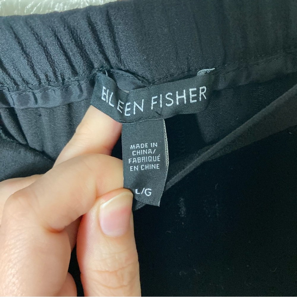 Eileen fisher black velvet pull on taper leg pants womens L rayon silk blend - Picture 6 of 9